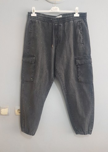 Bershka Gri Bol Kesim Erkek Denim Pantolon
