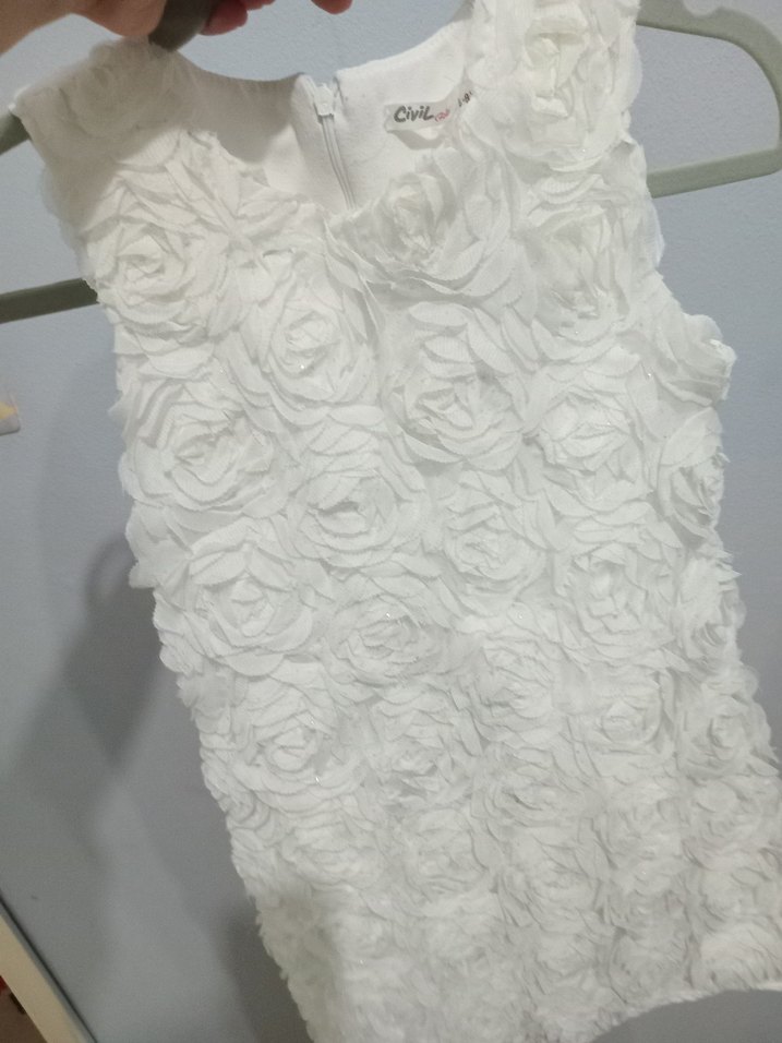 Kolsuz Beyaz Nakışlı Kız Elbisesi - Görsel 4