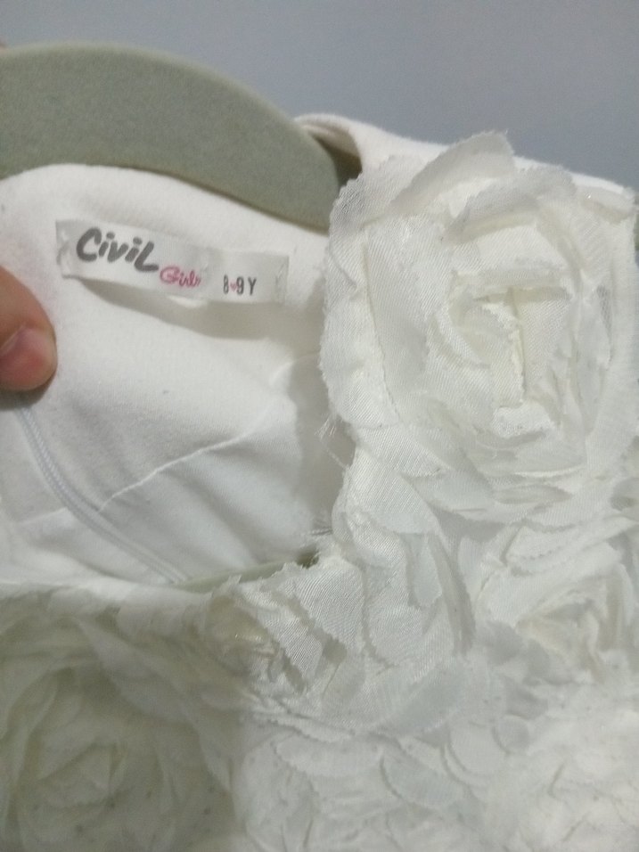 Kolsuz Beyaz Nakışlı Kız Elbisesi - Görsel 5