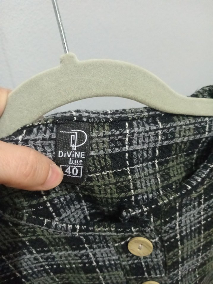 Düğmeli Uzun Kollu Gri Ekose Tunik - Görsel 4