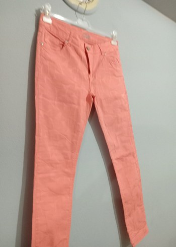 Düğmeli Pembe Batik Desenli Kadın Denim Pantolon - Görsel 4