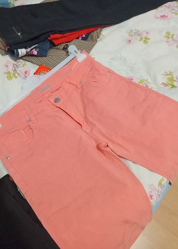 Düğmeli Pembe Batik Desenli Kadın Denim Pantolon - Görsel 7