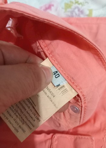 Düğmeli Pembe Batik Desenli Kadın Denim Pantolon - Görsel 8