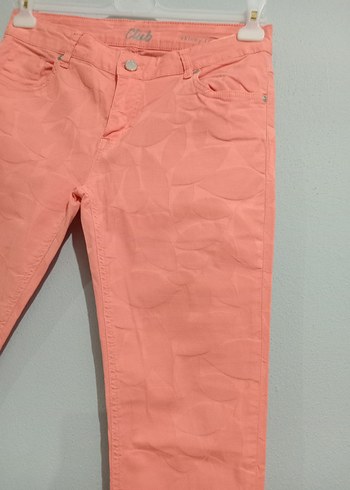 Düğmeli Pembe Batik Desenli Kadın Denim Pantolon - Görsel 2
