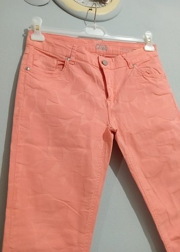 Düğmeli Pembe Batik Desenli Kadın Denim Pantolon - Görsel 3