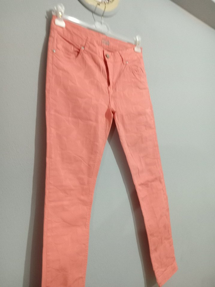 Düğmeli Pembe Batik Desenli Kadın Denim Pantolon - Görsel 4