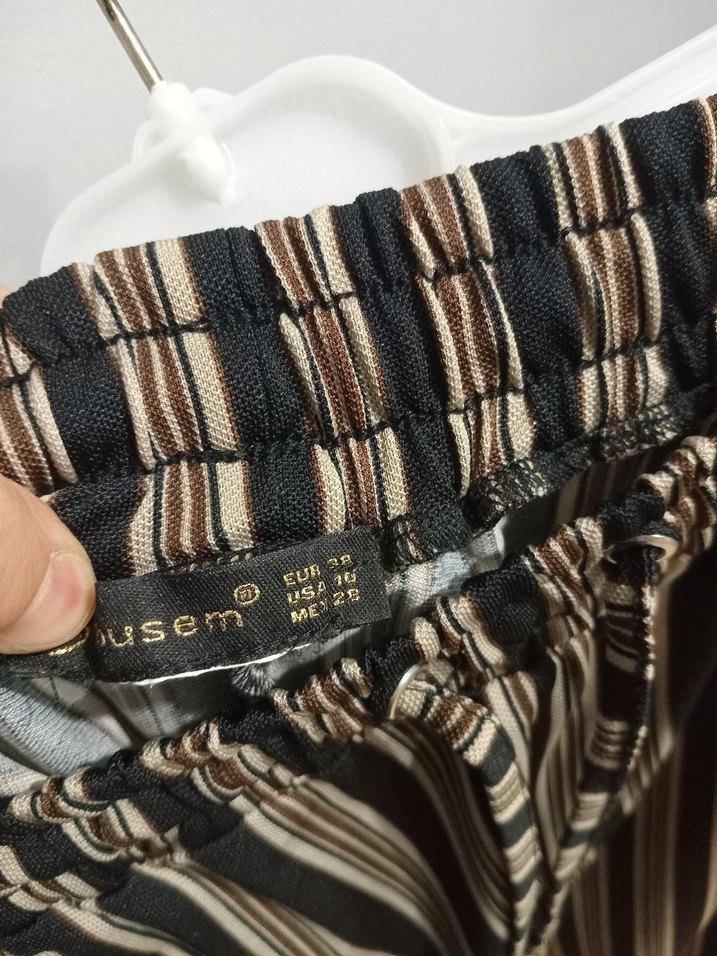 Kadın Bej Çizgili Kumaş Pantolon - Görsel 5