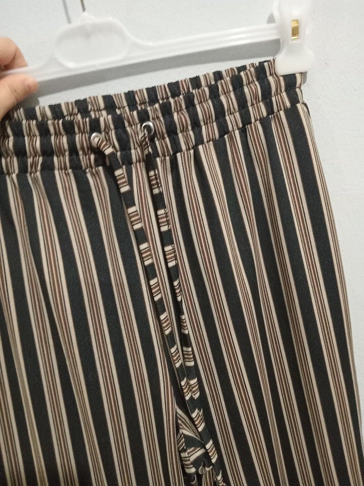 Kadın Bej Çizgili Kumaş Pantolon - Görsel 4