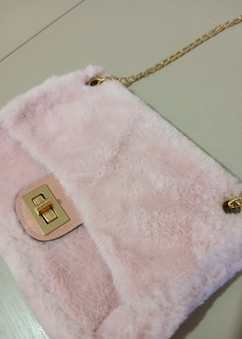 Pembe Kürklü Kadın Çanta - Görsel 2