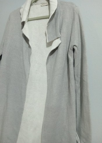 Gri Midi Uzun Kollu Keten Hırka - Görsel 2