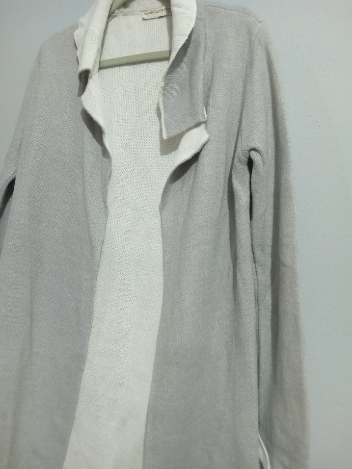 Gri Midi Uzun Kollu Keten Hırka - Görsel 2