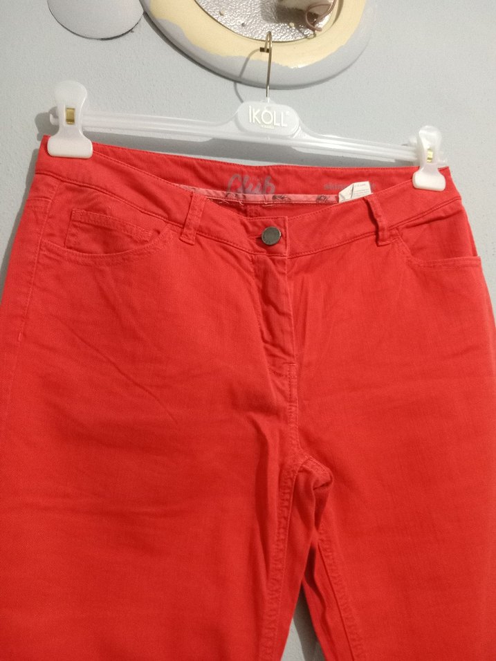 Düğmeli Kırmızı Kadın Kumaş Pantolon - Görsel 3
