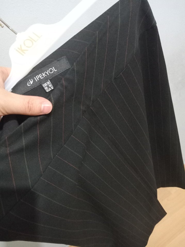 Çizgili Siyah Midi Kalem Etek - Görsel 5