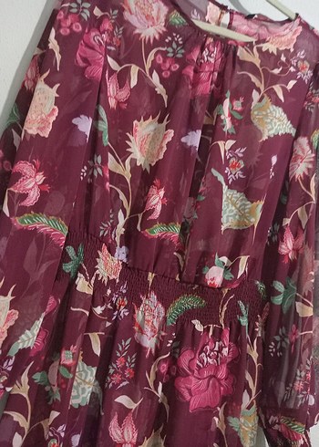 Bordo Çiçek Desenli Uzun Bohem Elbise - Görsel 3