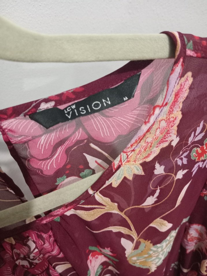 Bordo Çiçek Desenli Uzun Bohem Elbise - Görsel 4