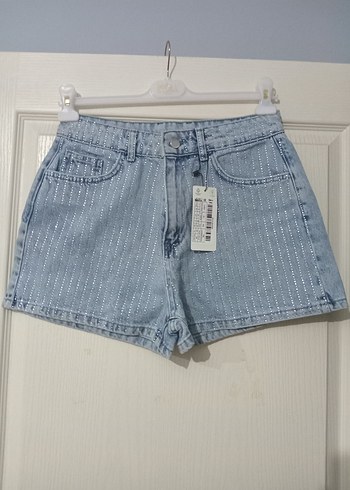Bağcıklı Açık Mavi Kot Mini Şort