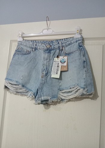 40 Beden Kadın Mavi Tie-Dye Mini Denim Şort