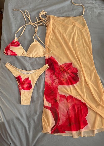 s Beden Sarı Bağlamalı İp Askılı Batik Bikini Seti