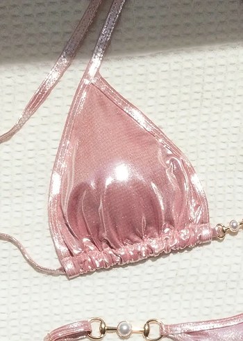 Sheinside Shein Pembe Saten Görünümlü Kadın Bikini