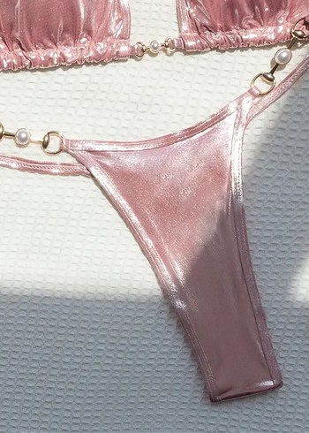 s Beden pembe Renk Shein Pembe Saten Görünümlü Kadın Bikini