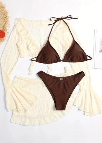 Bohem Tarzı Kahverengi 4 Parça Bikini Seti