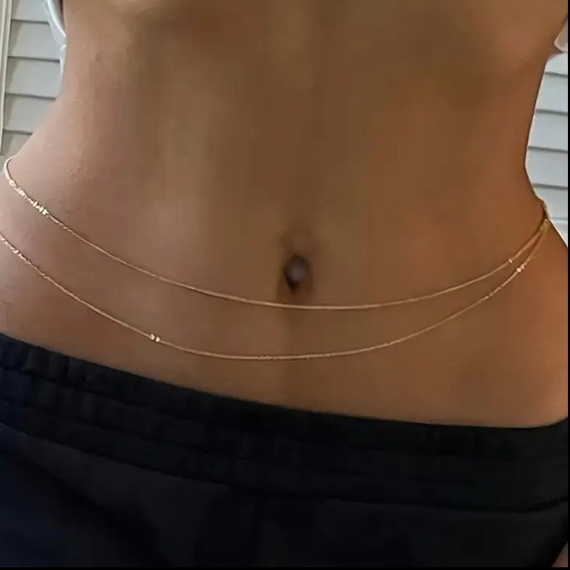 Parlak Altın Zincir Detaylı Vücut Zinciri - Görsel 3