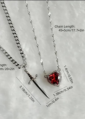 Kırmızı Gotik Zincir Detaylı Midi Kolye - Görsel 5