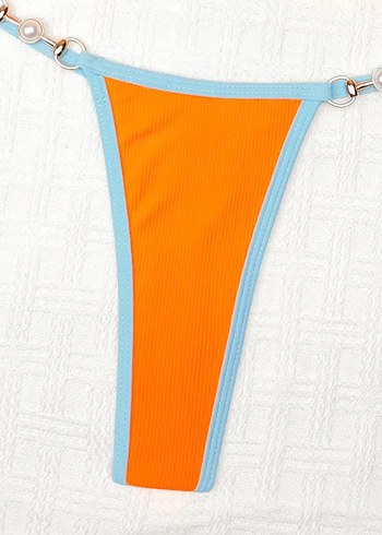 Mavi Kenarlı Turuncu İpli Bikini Takımı - Görsel 6