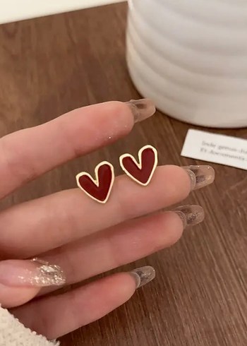 Nakışlı Kırmızı Midi Küpe - Görsel 2