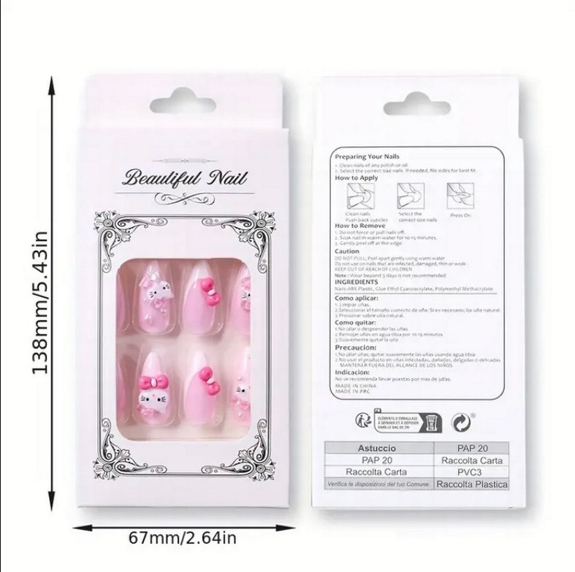 24 Adet 3D Hello Kitty Y2K Tırnak Seti - Görsel 5