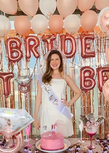  Beden Renk 16 Adet Gül Altın BRIDE Harf Balon Seti + Şişirme Aparatı