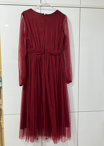 Abiye Drapeli Bordo tüllü Uzun Kadın Elbise