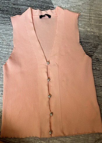 Düğmeli Pembe Triko Kadın Süveter