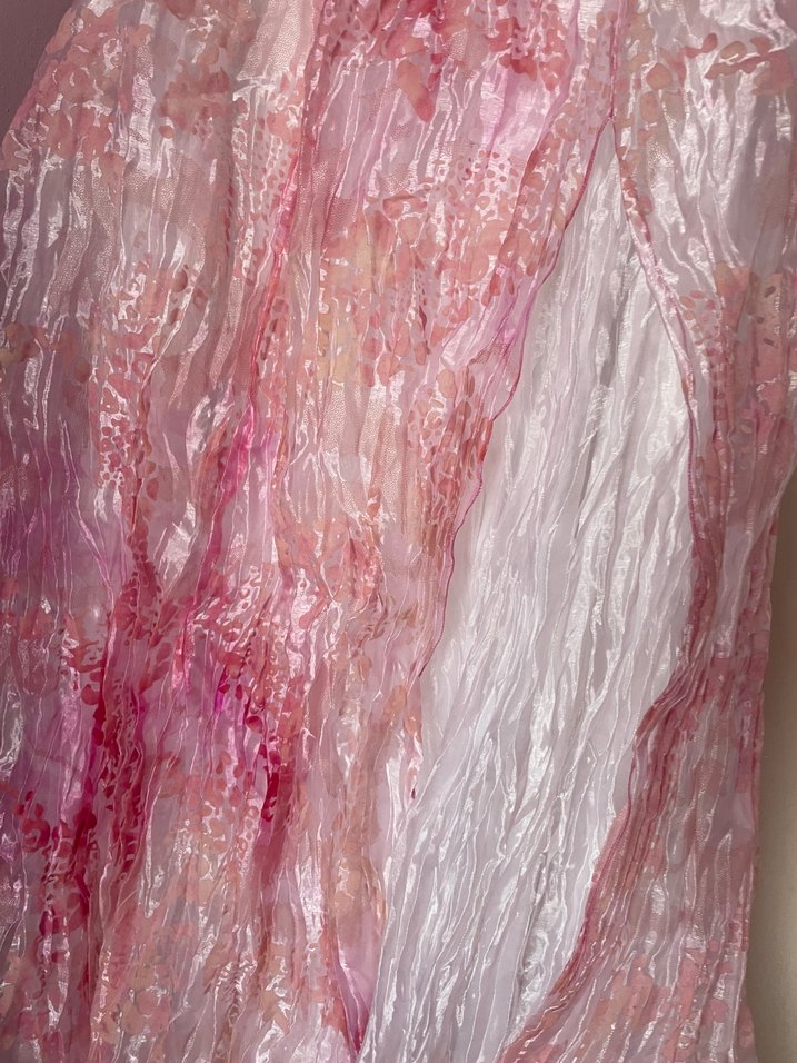 Pembe Drapeli Uzun Tie-Dye Kadın Elbise - Görsel 5