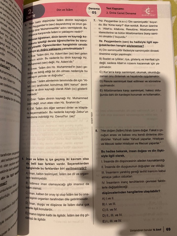 9. Sınıf Din Kültürü Soru Bankası Eker Test - Görsel 3