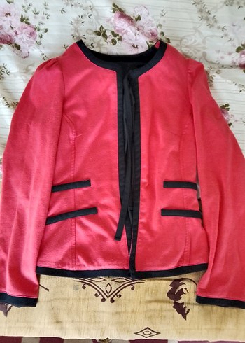 Pembe Kadın Ofis Ceket Siyah Detaylı - Görsel 2