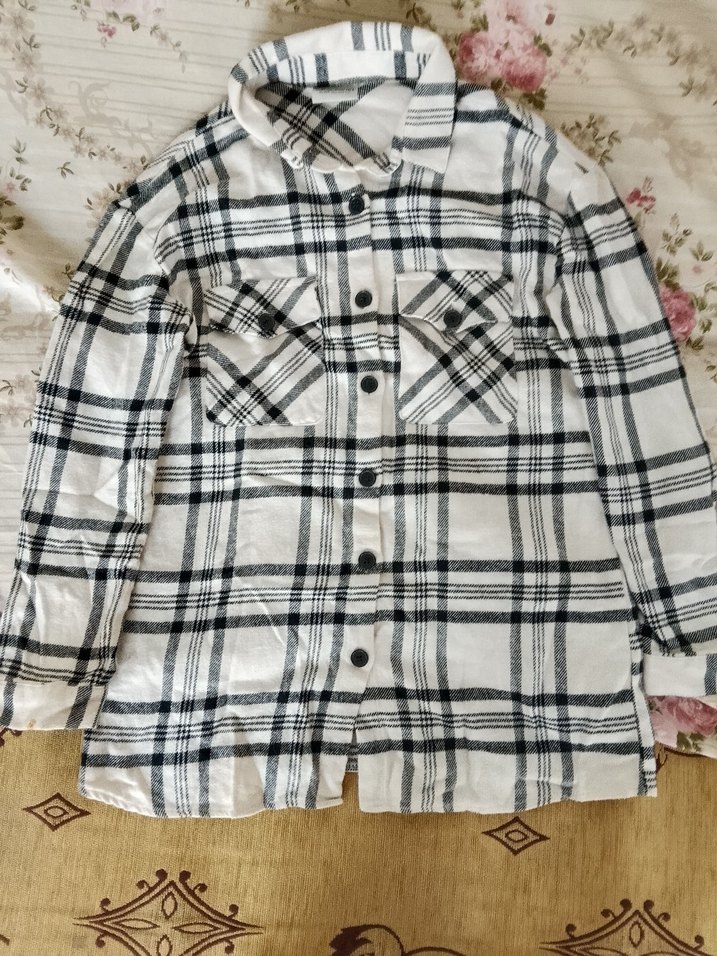 Kadın Ekose Düğmeli Uzun Kollu Gömlek - Görsel 2
