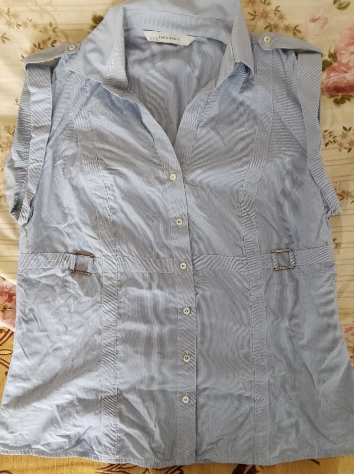 Gri Kolsuz Keten Kadın Gömlek - Görsel 2