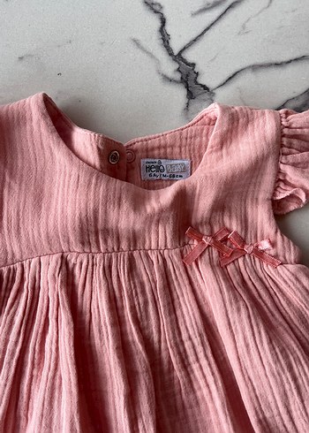 3-6 Ay Beden pembe Renk Pembe Kız Çocuk Müslin Elbise