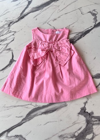 Kolsuz Pembe Keten Fırfırlı Kız Elbise