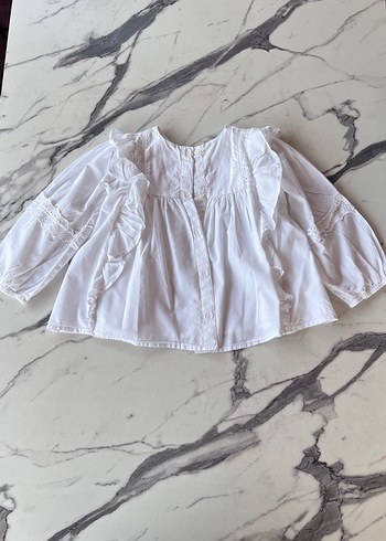Zara Kız Çocuk Beyaz Pamuklu Fırfırlı Bluz