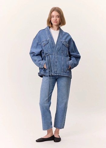 Manuka Kimono Kadın Mavi Denim Ceket Rahat Kesim