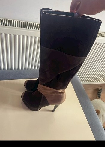Beymen Club Kahverengi Süet deri Desenli Dizüstü Stiletto Çizme