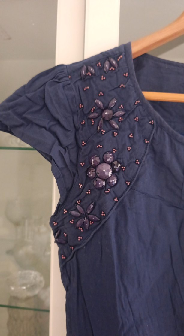 Dantel Detaylı Lacivert pamuklu işlemeli elbise - Görsel 2