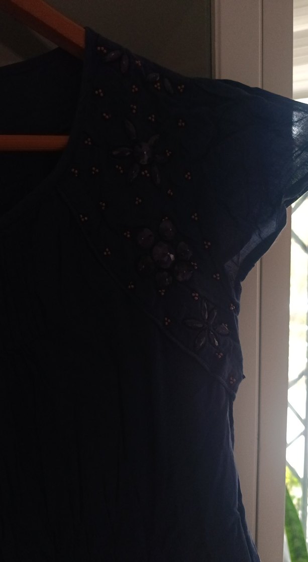 Dantel Detaylı Lacivert pamuklu işlemeli elbise - Görsel 4