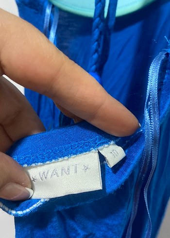 Mavi Drapeli İp Askılı Maksi oenye elbise - Görsel 6