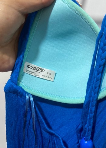 Mavi Drapeli İp Askılı Maksi oenye elbise - Görsel 5