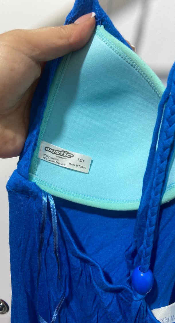 Mavi Drapeli İp Askılı Maksi oenye elbise - Görsel 5