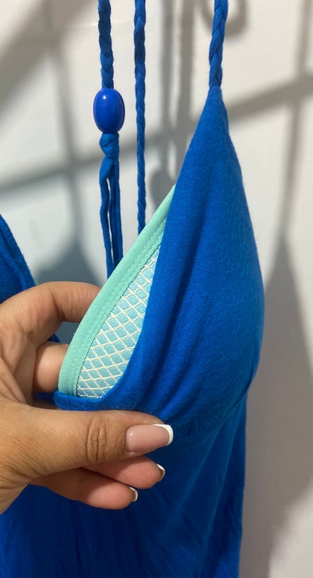 Mavi Drapeli İp Askılı Maksi oenye elbise - Görsel 4