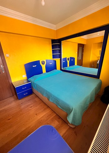 Renkli Mavi Genç Odası Yatağı ve Komodin ve Çalışma Masası - Görsel 2